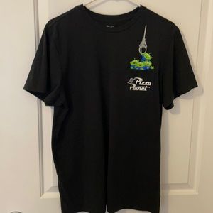 Men’s Large black Disney Toy Story Pizza Planet pocket tshirt.